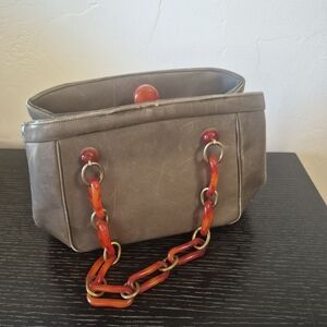 Vintage Handbag Bakelite Chain Handles Paris Army Green Leather